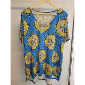 LuLaRoe Classic-T T-Shirt 3XL Geometric Aztec Blue Yellow
